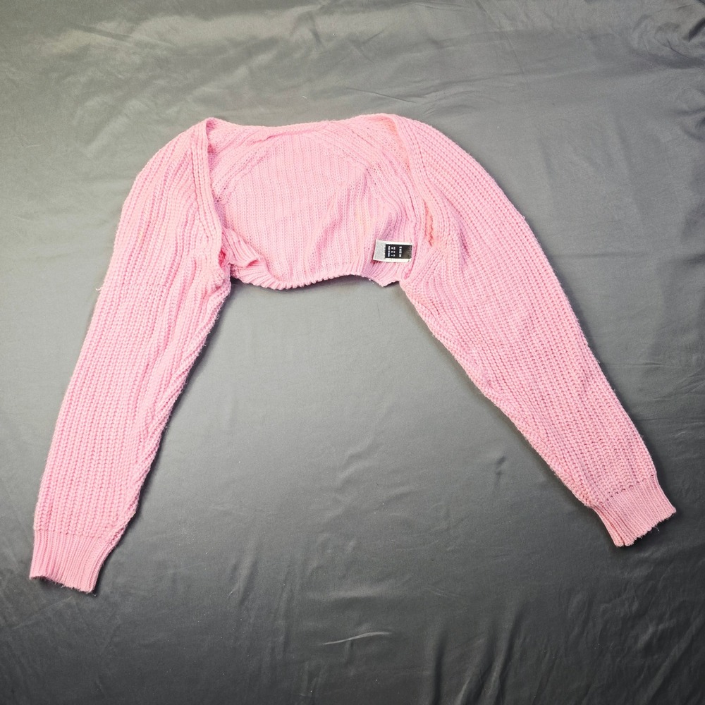 Shein Super Cropped Shrug Sweater Women's Size XS Pink Chunky Knit Bolero